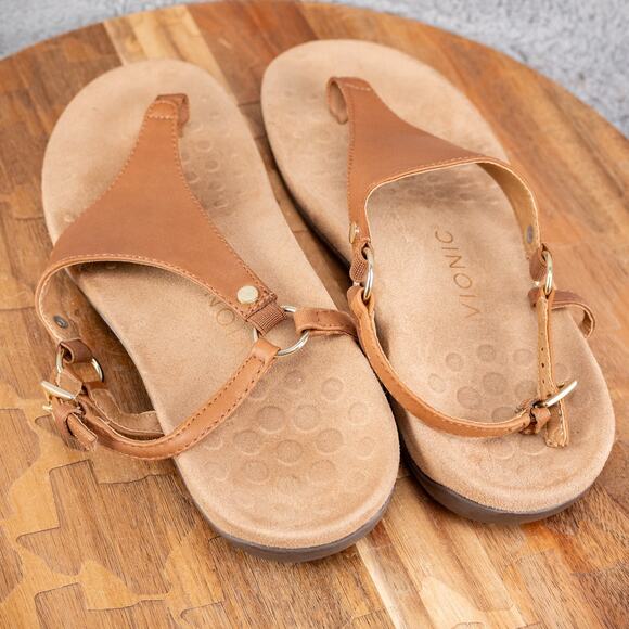 Vionic Womens Shoes Kirra Sandals Sz 8 Cognac Brown Leather Comfort Breathable - Picture 4 of 6